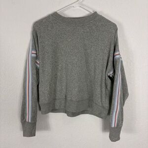 J. Crew Crewneck Pullover Sweatshirt Fleece Lined Grey with Red, White, & Blue S